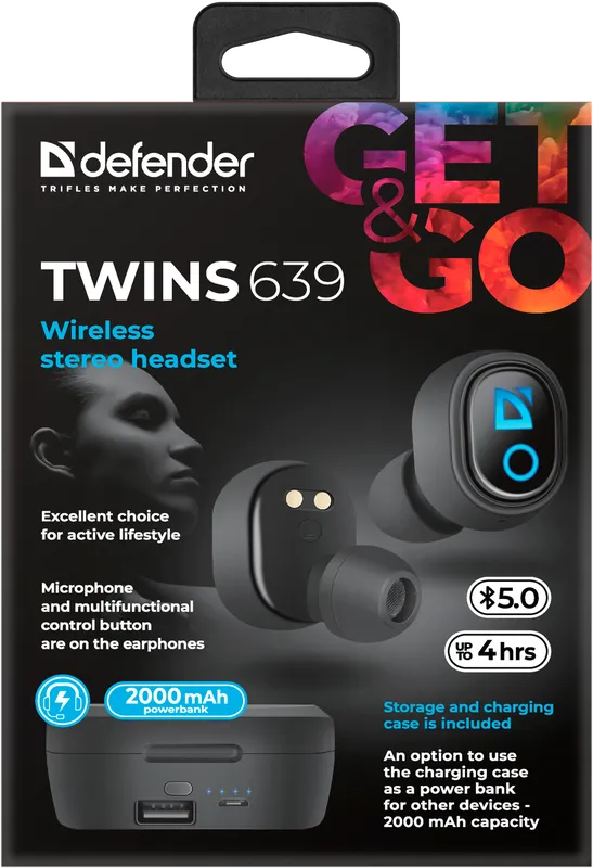 Defender - Juhtmeta stereopeakomplekt Twins 639