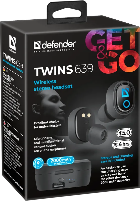 Defender - Juhtmeta stereopeakomplekt Twins 639