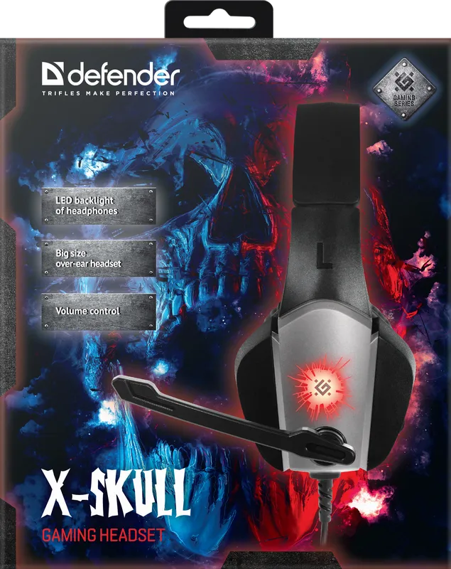 Defender - Pistikuga mängukõrvaklappid mikrofoniga  X-Skull